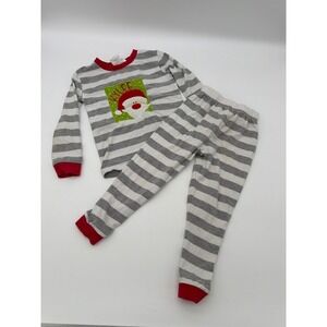 Blanks Boutique Kids 3T Santa Christmas Pajamas Set Gray White Stripe Kylee